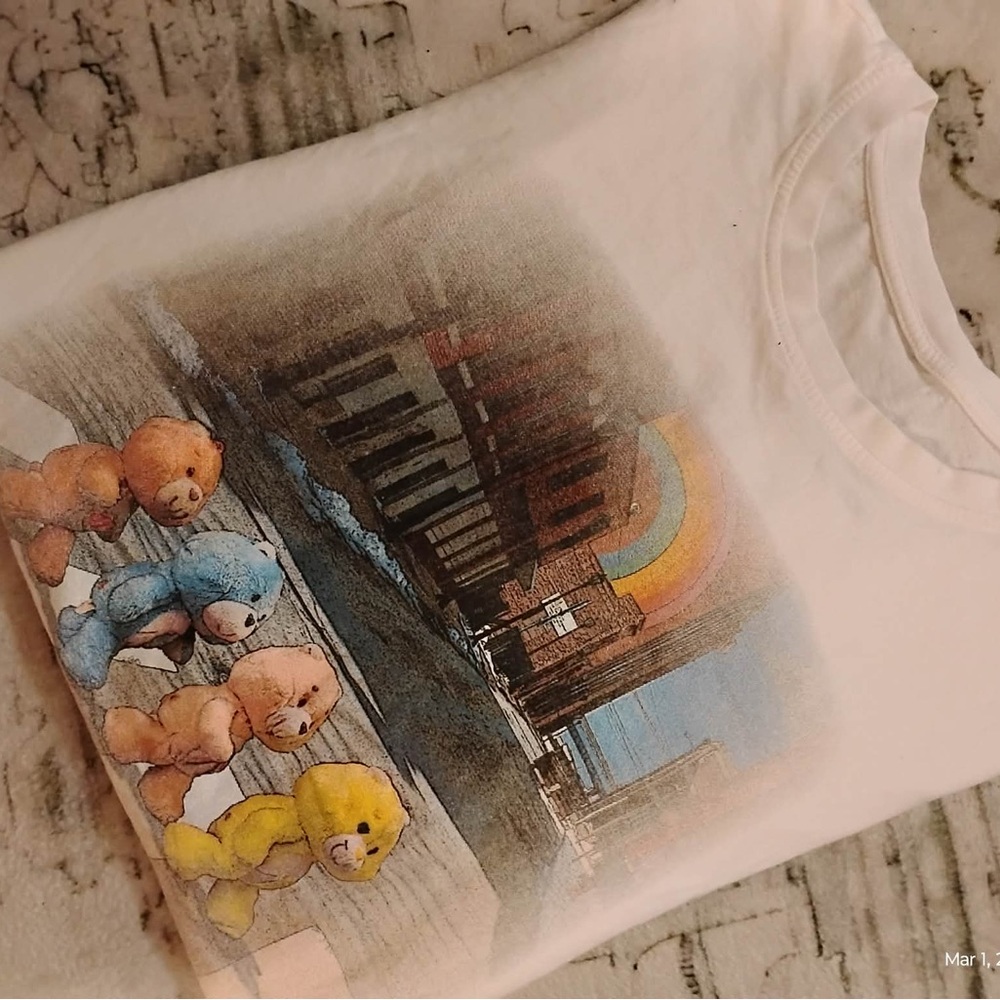 Care Bears White Tee with Rainbow and Bear Print